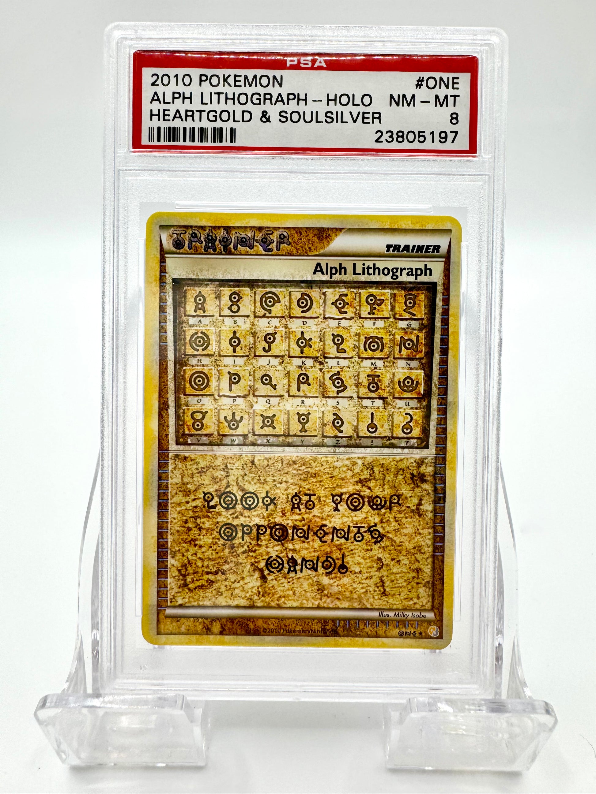 Front of 2010 Pokémon Super Rare Alph Lithograph Heartgold (HS) & Soulsilver (SS) PSA 8 card