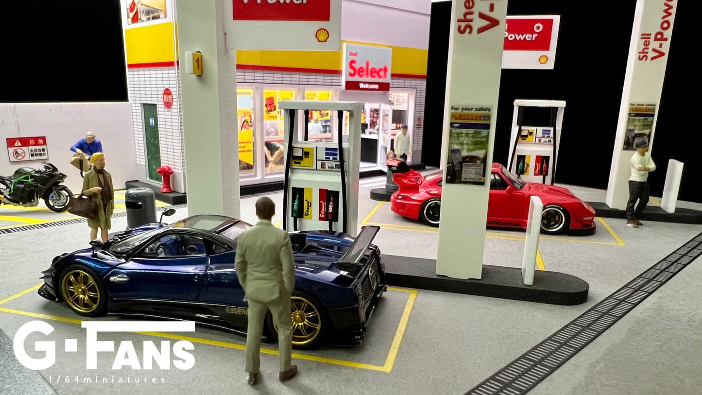 G-Fans Shell Station Diorama Display with LED Lights – 1:64 Scale for Diecast Cars (710035)