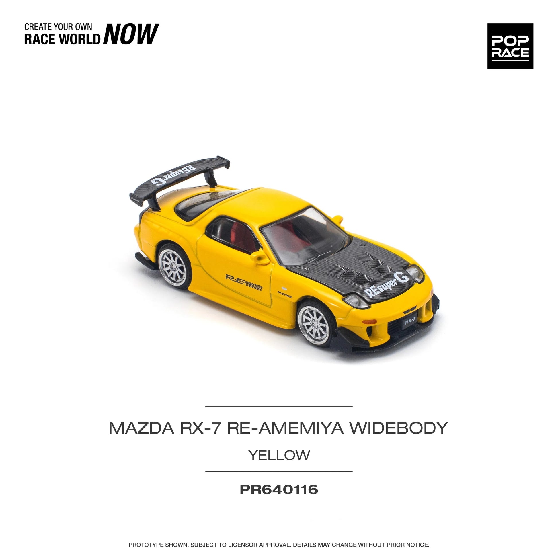 Top angle of Pop Race Mazda RX-7 FD RE-Amemiya Widebody Yellow out of box