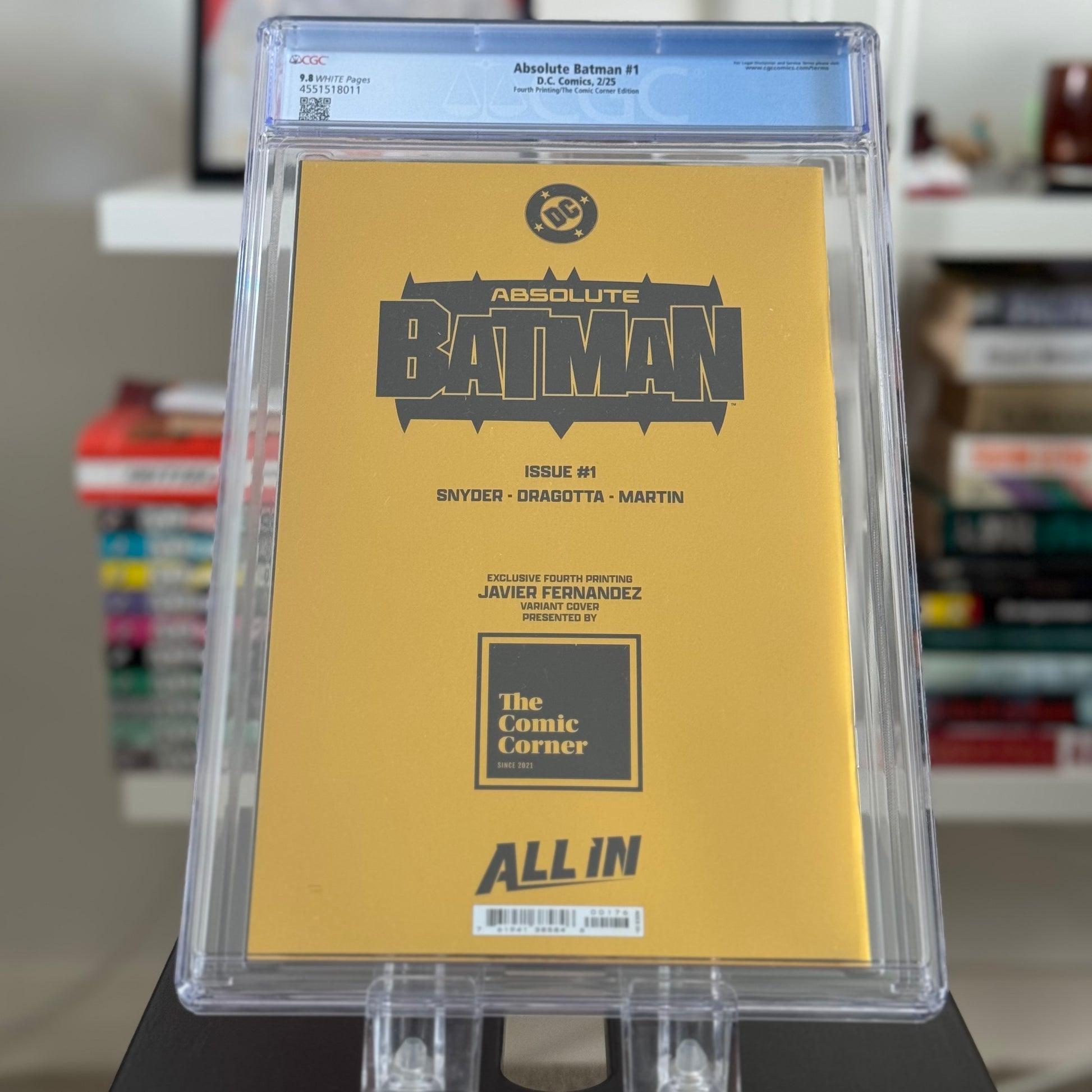CGC 9.8 graded Absolute Batman #1 Comic Corner Edition (Akira homage spot foil variant) back