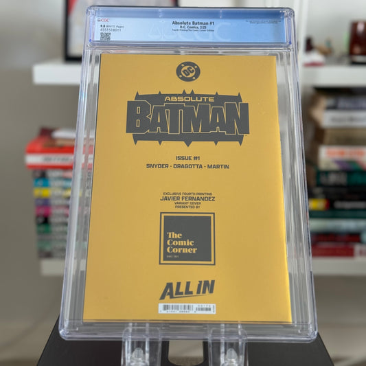 CGC 9.8 graded Absolute Batman #1 Comic Corner Edition (Akira homage spot foil variant) back