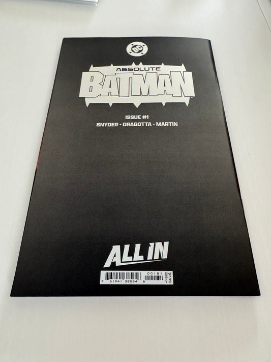Back cover of Absolute Batman (2024) Comic Book, Cover E Logo Design Foil Variant edition.