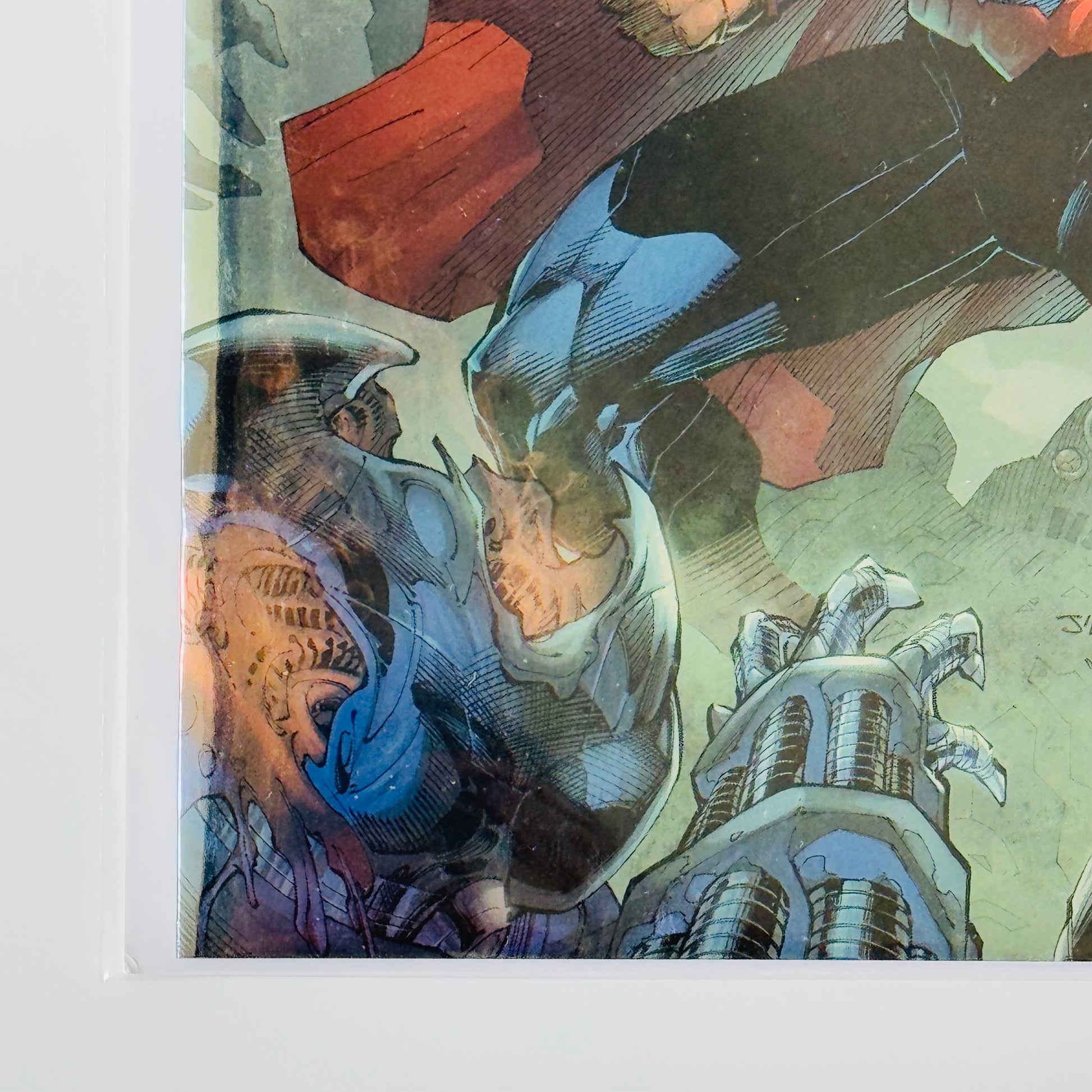 Bottom left corner condition close-up of Action Comics #1 Jim Lee Foil Variant Cover