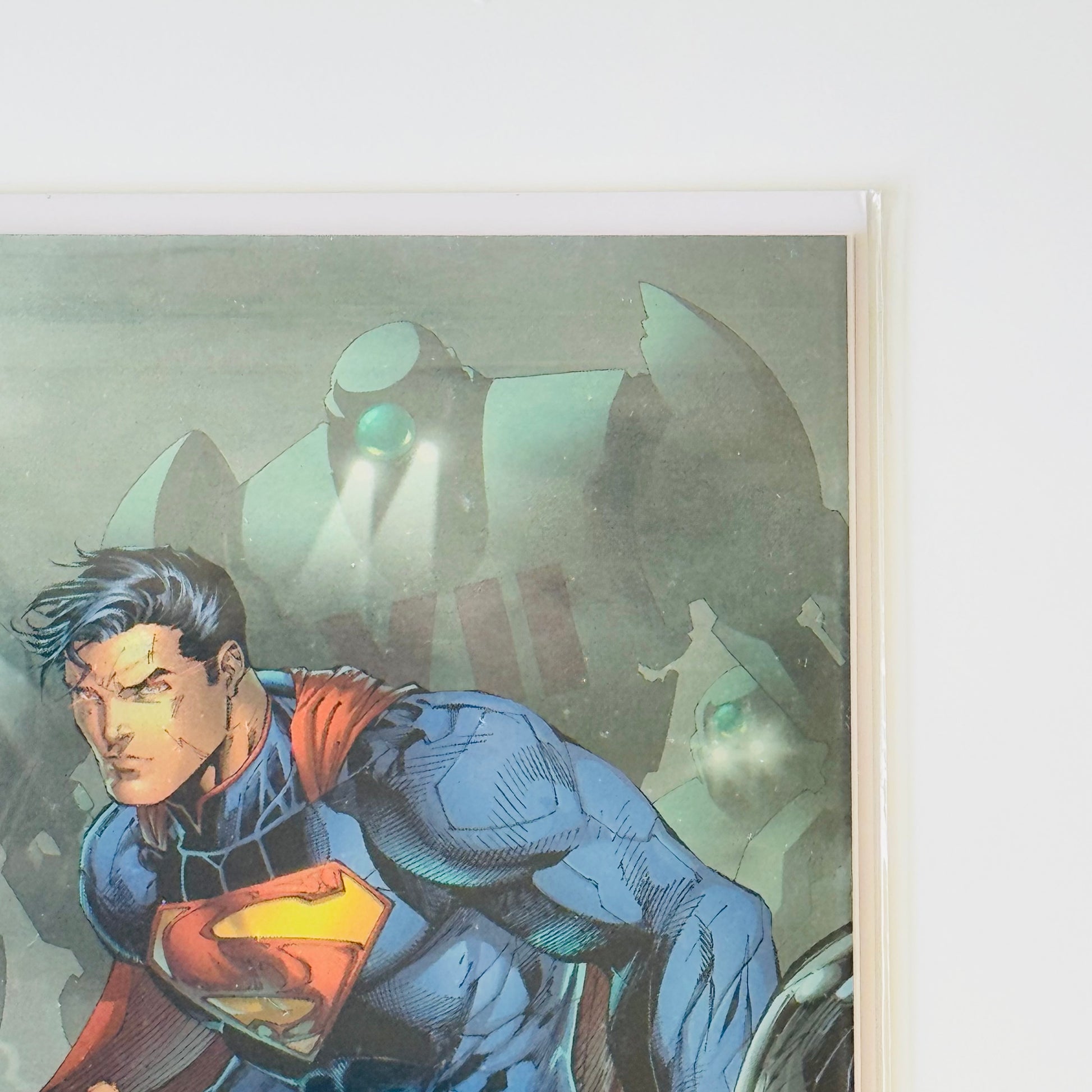Top right corner detail of SDCC 2025 Action Comics #1 Foil Variant by Jim Lee