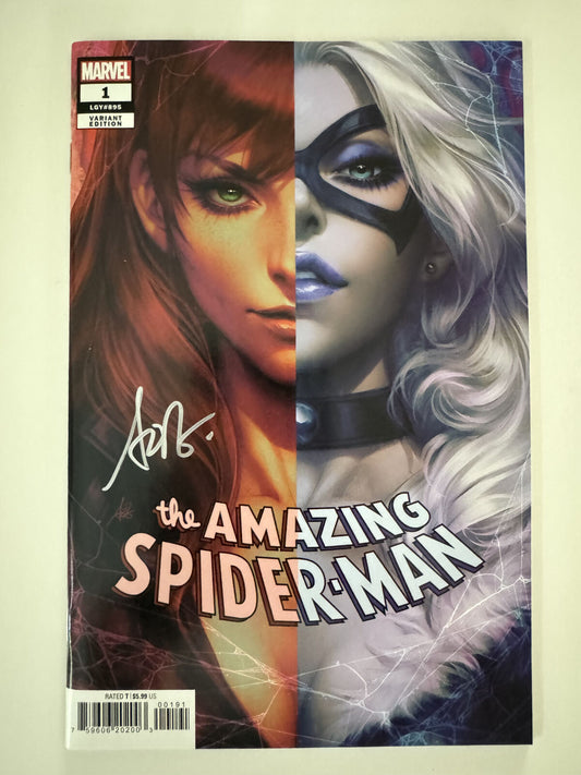Cover of Amazing Spider-Man Comic Book #1 LGY #895 (2022), signed by Stanley "Artgerm" Lau.