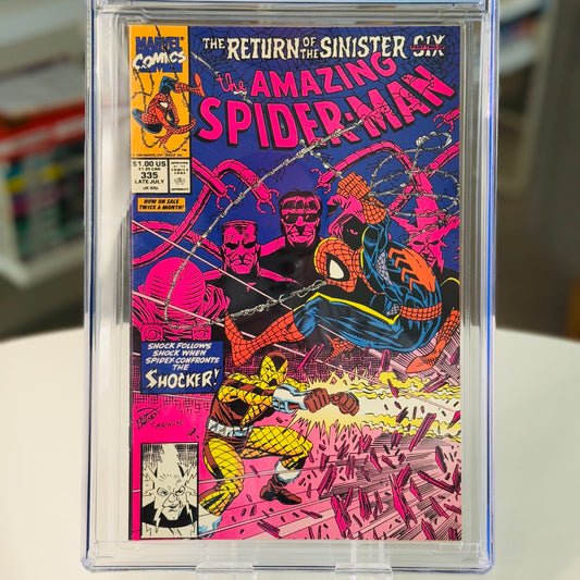 Amazing Spider-Man #335 – cover showing Spider-Man surrounded by Sinister Six villains