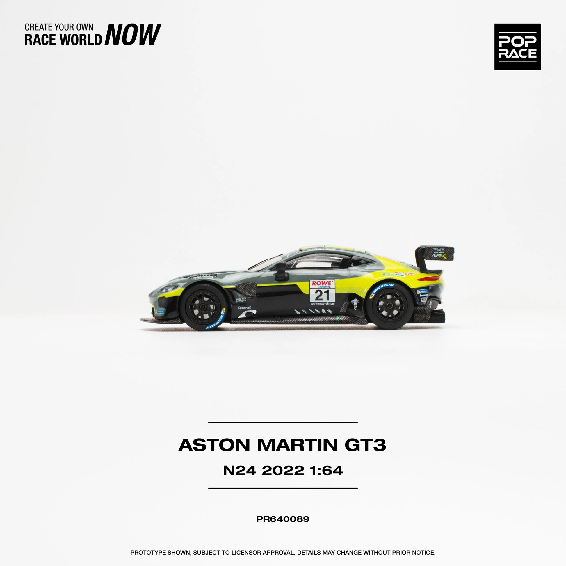 Side profile of Pop Race Aston Martin GT3 N24 with race livery unboxed