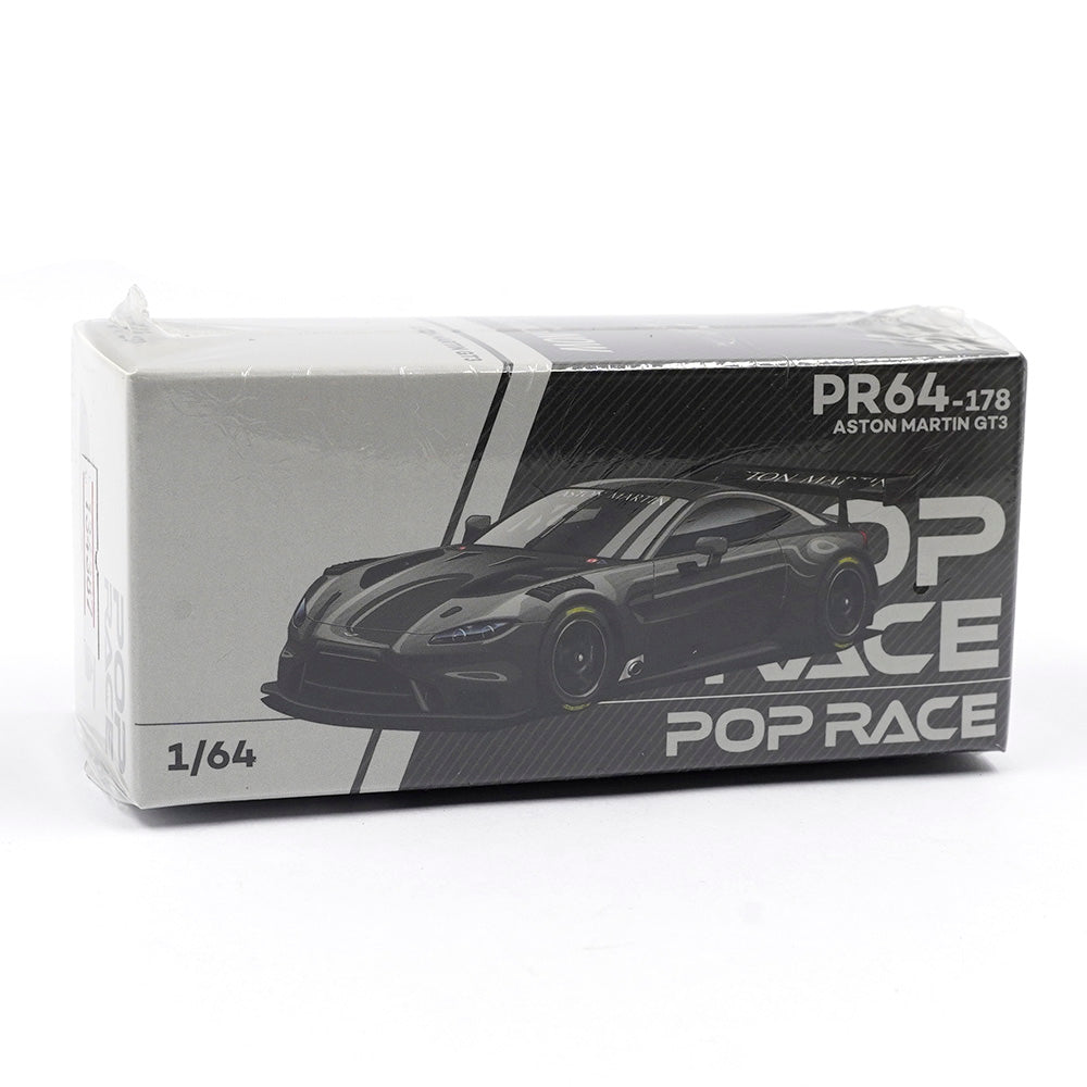 Aston Martin GT3 Carbon Edition 1:64 diecast by Pop Race, front boxed view
