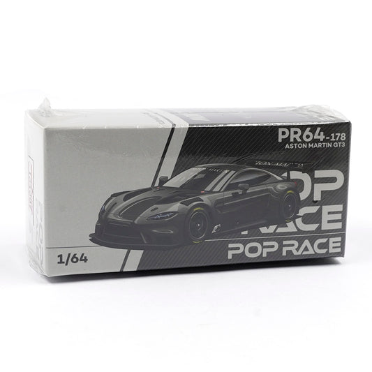 Aston Martin GT3 Carbon Edition 1:64 diecast by Pop Race, front boxed view