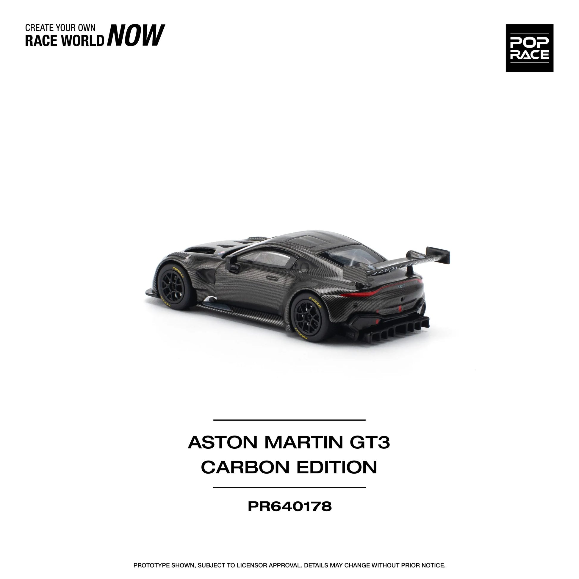Angled front-left view of Aston Martin GT3 Carbon Edition 1:64 model