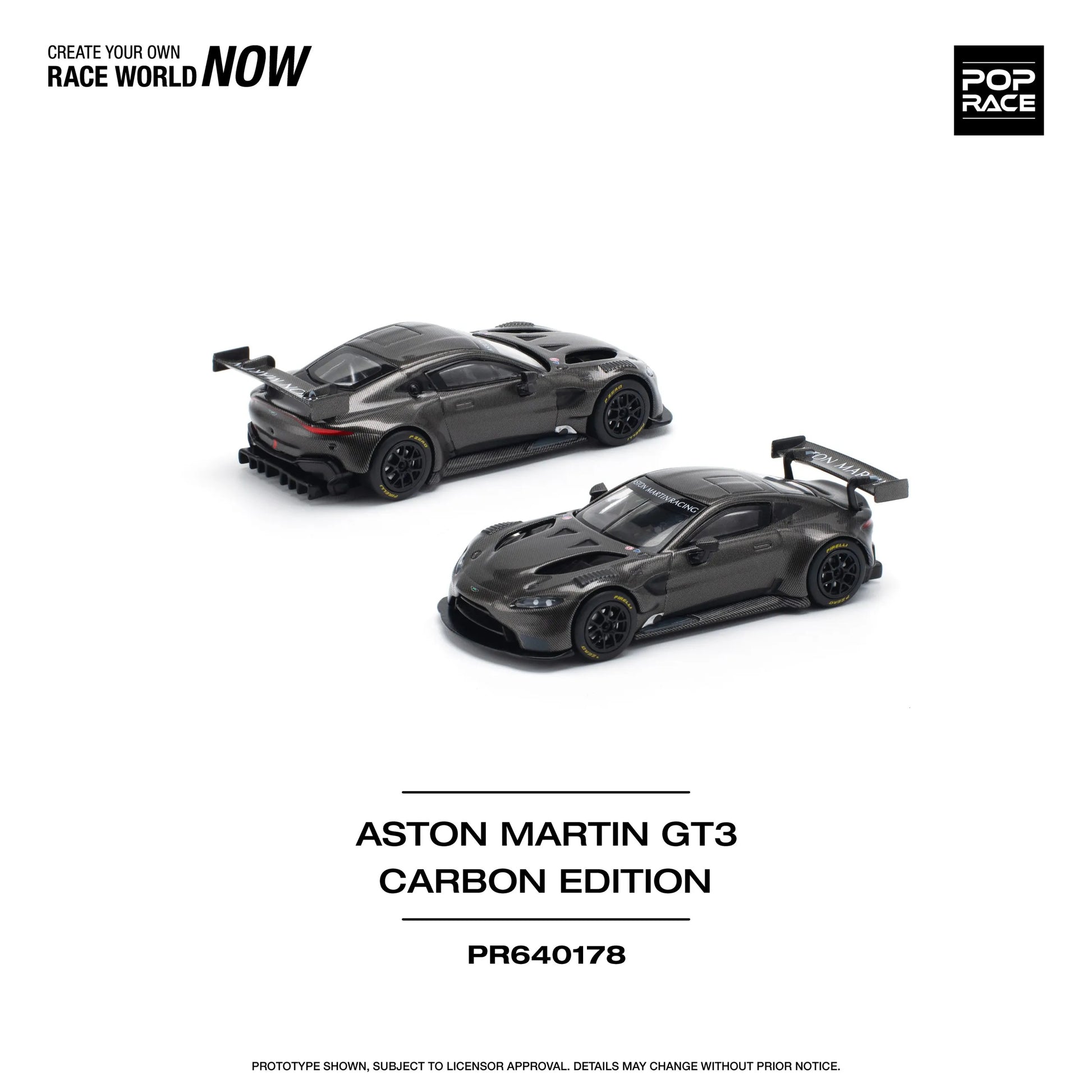 Front view of Aston Martin GT3 Carbon Edition 1:64 diecast model out of box
