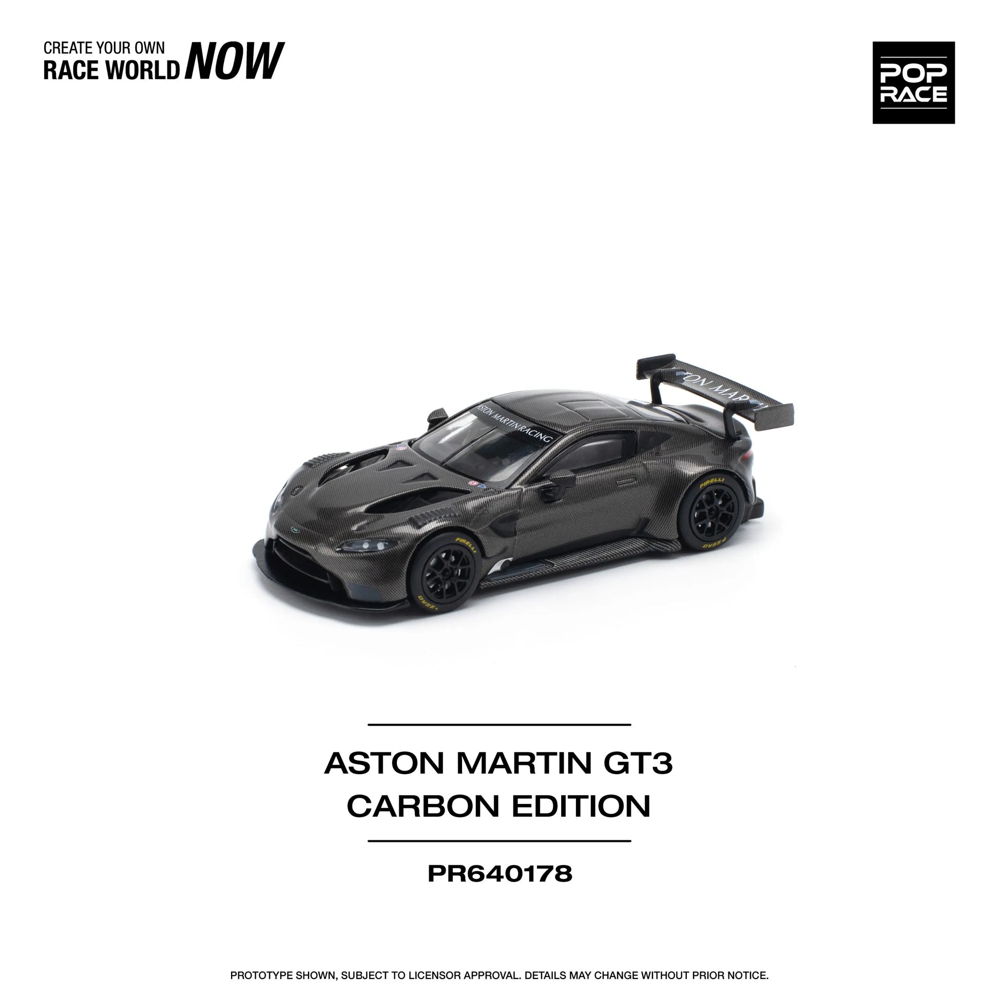 Front view of Aston Martin GT3 Carbon Edition 1:64 diecast model out of box