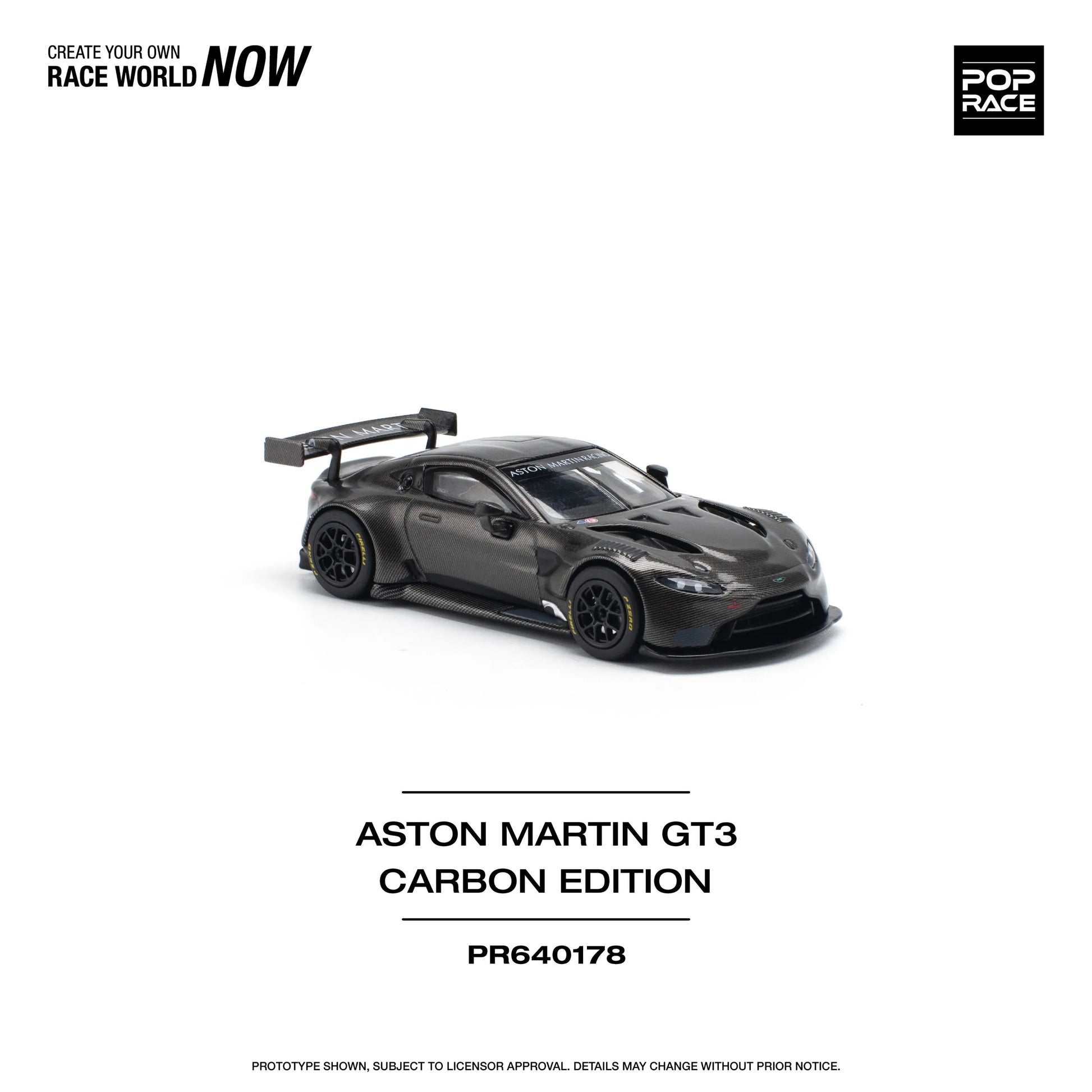 Front view of Aston Martin GT3 Carbon Edition 1:64 diecast model out of box