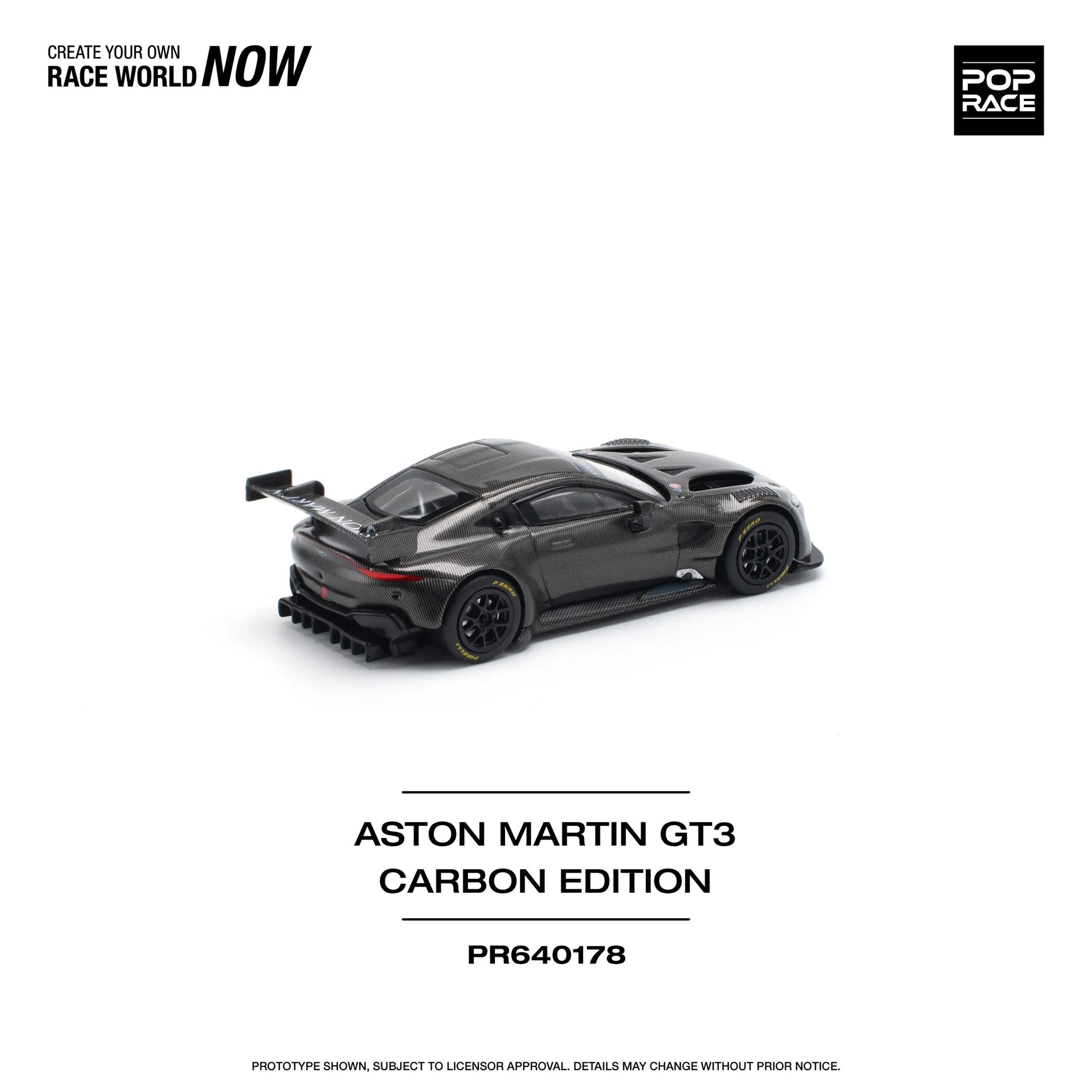 Rear view of Aston Martin GT3 Carbon Edition 1:64 diecast by Pop Race