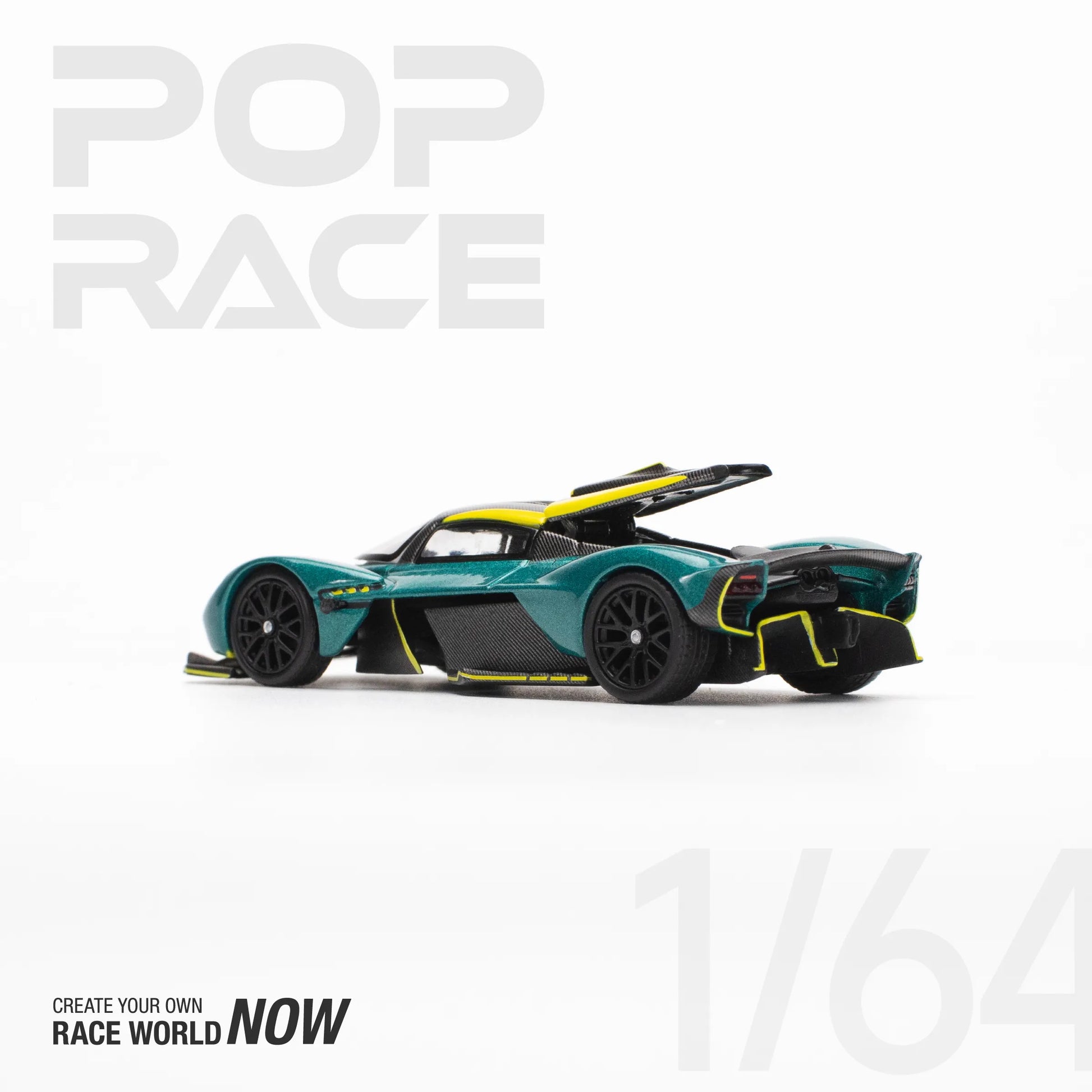 Side view of Aston Martin Valkyrie Green 1:64 scale model by Pop Race