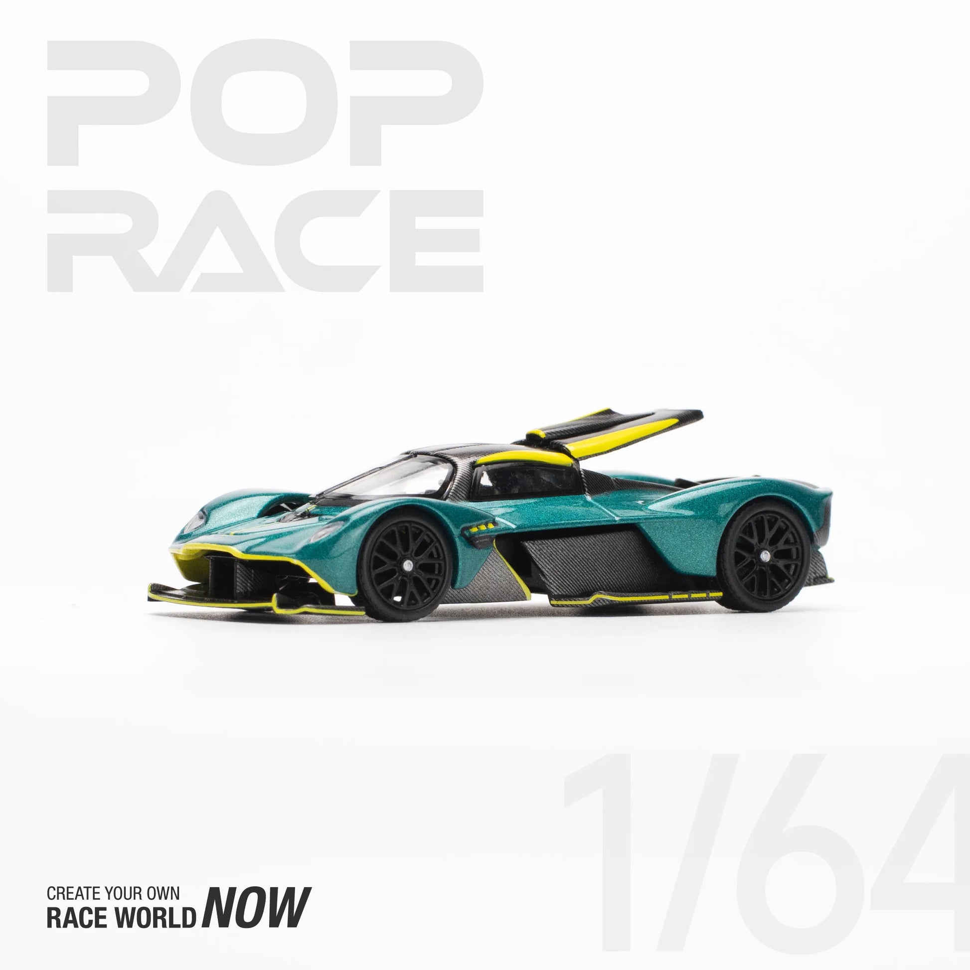Side view of Aston Martin Valkyrie Green 1:64 scale model by Pop Race
