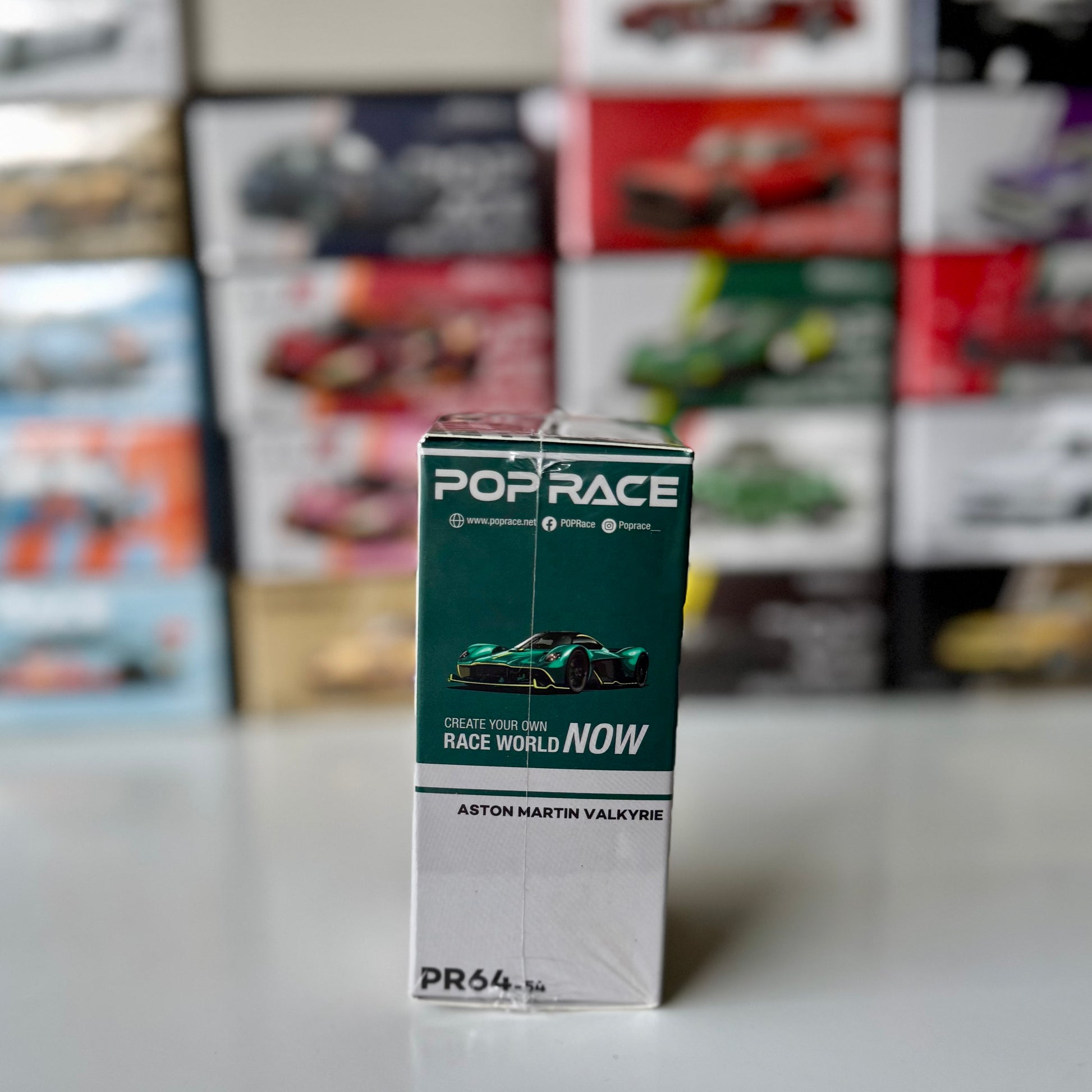Side view of Aston Martin Valkyrie Green 1:64 scale model by Pop Race