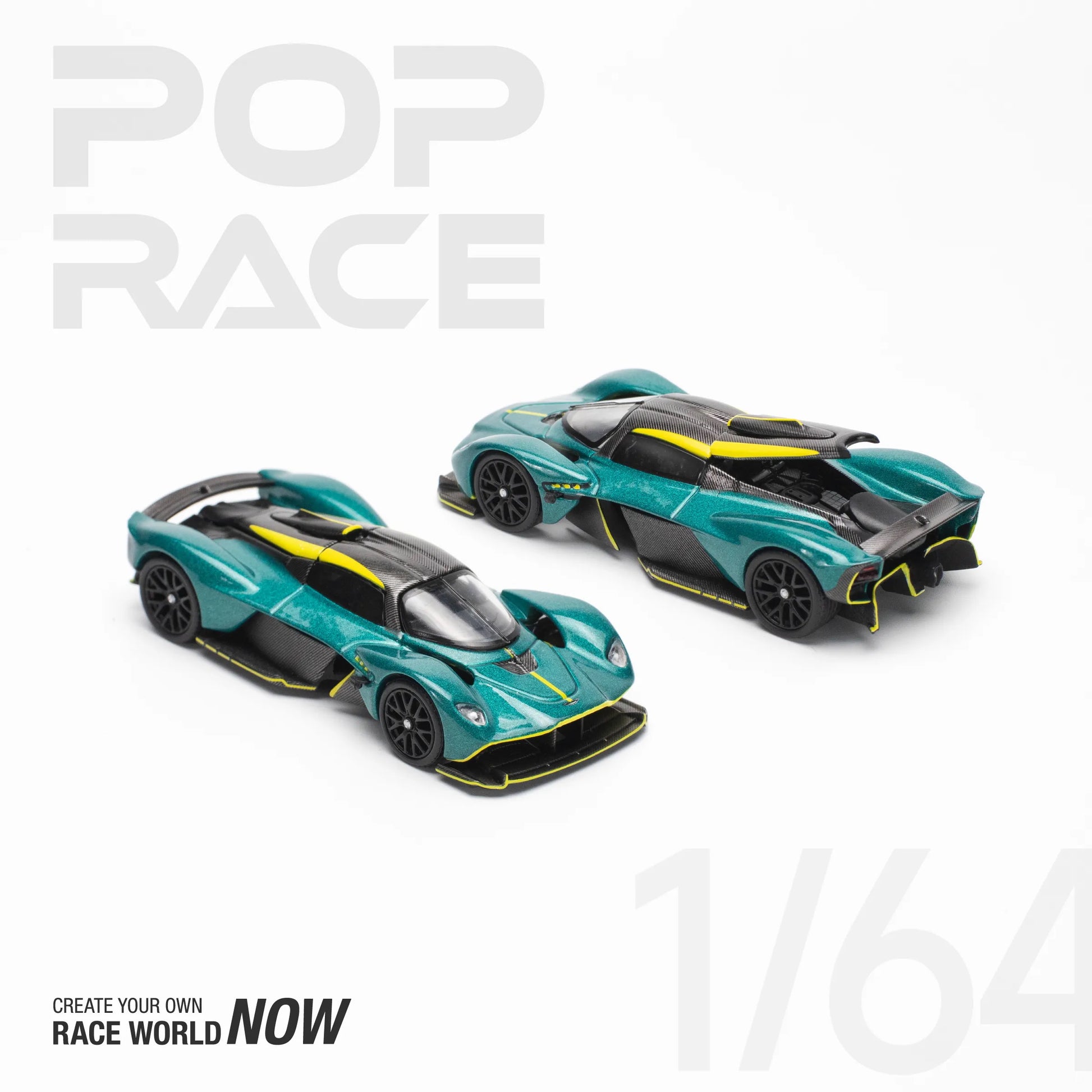 Front view of 2 Pop Race Aston Martin Valkyrie Green 1:64 diecast cars