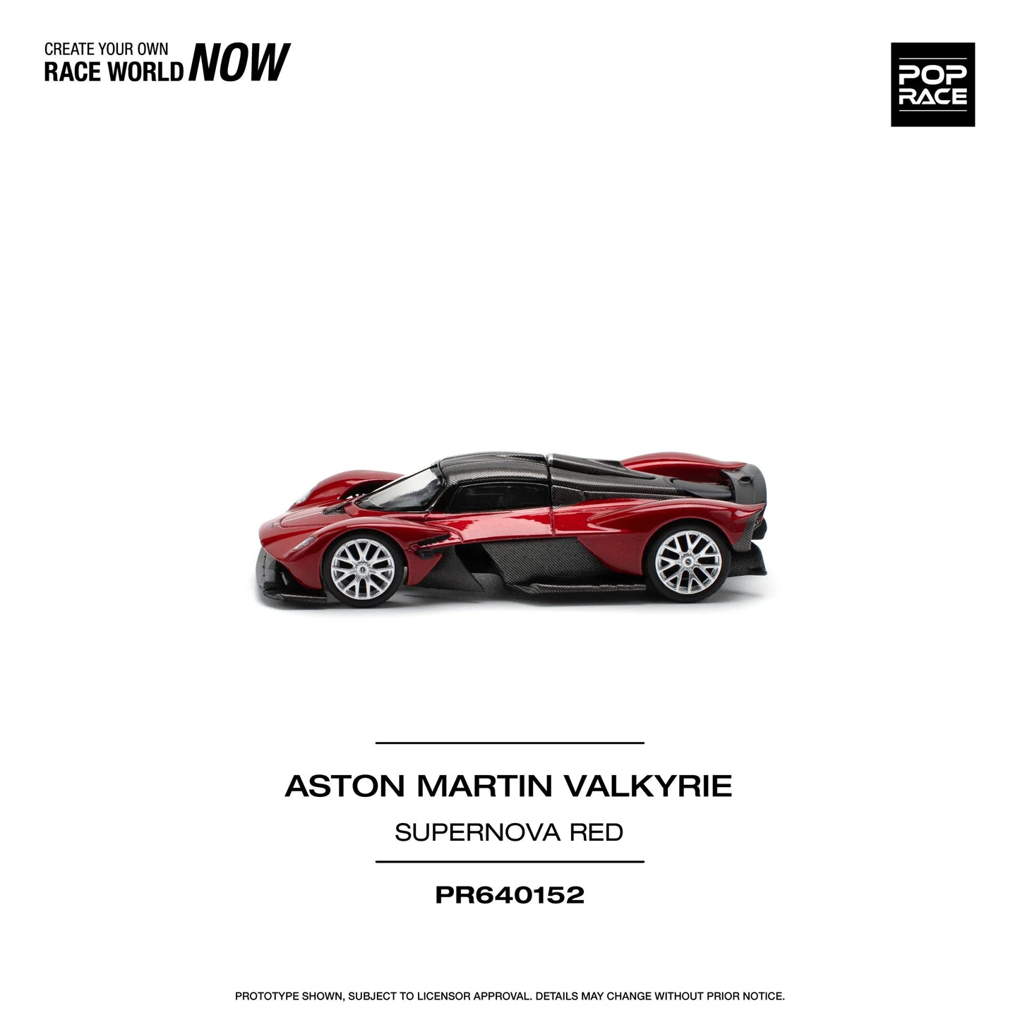 Front-left angle of Aston Martin Valkyrie Supernova Red 1:64 diecast car