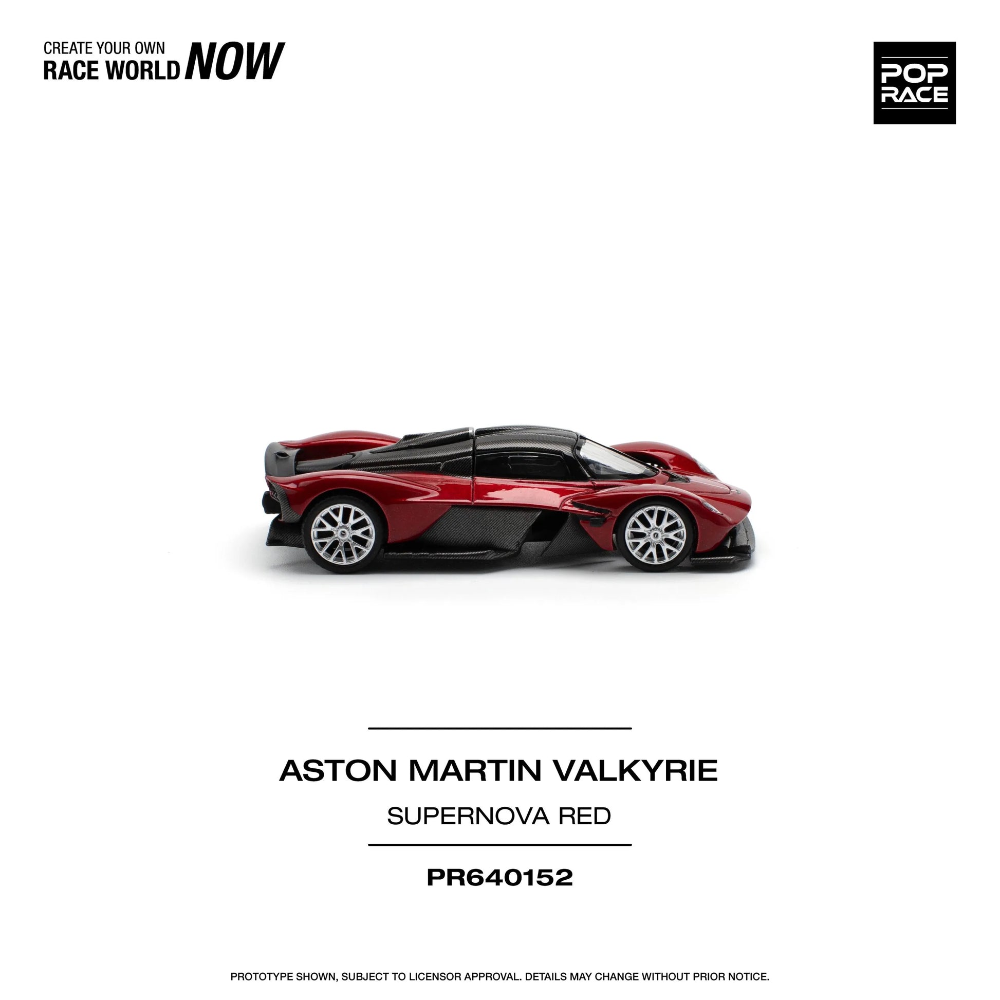 Front-right angle of Aston Martin Valkyrie Supernova Red 1:64 diecast car