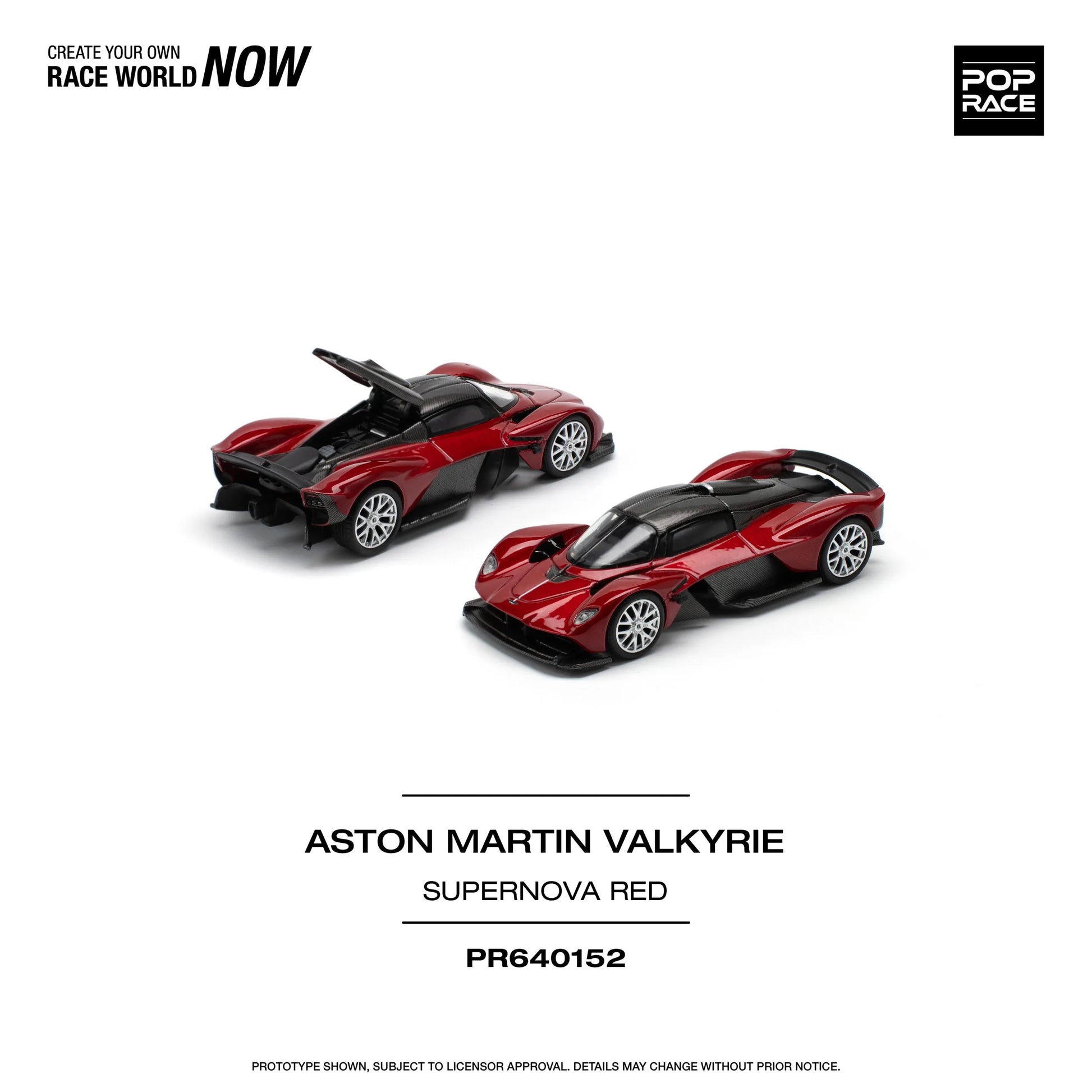 Front and rear view of Aston Martin Valkyrie Supernova Red 1:64 diecast model out of box