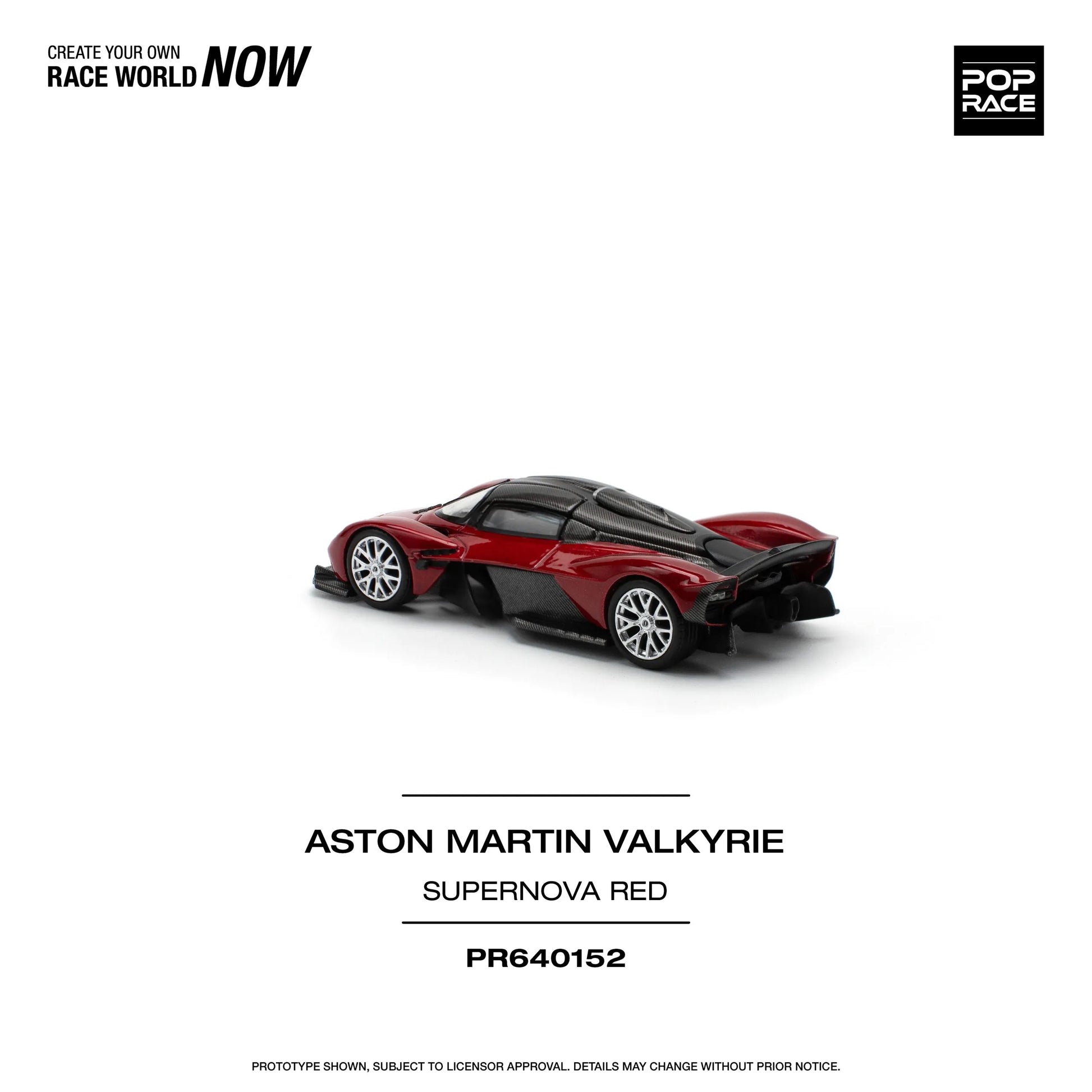 Left side of Aston Martin Valkyrie Supernova Red diecast car in 1:64 scale