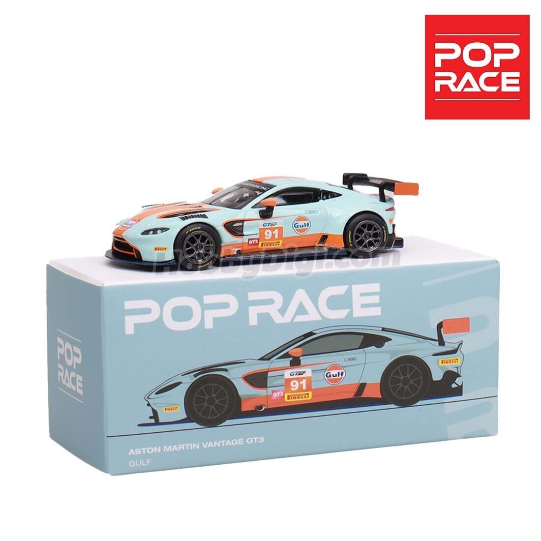 Aston Martin Vantage GT3 Presentation 1:64 diecast model by Pop Race, front view in box