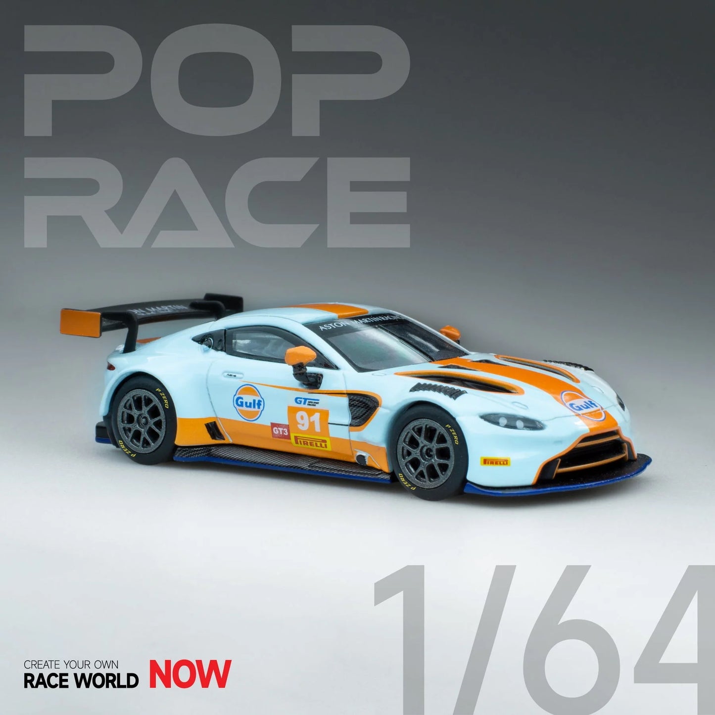 Front view of Aston Martin Vantage GT3 Presentation 1:64 diecast model out of box