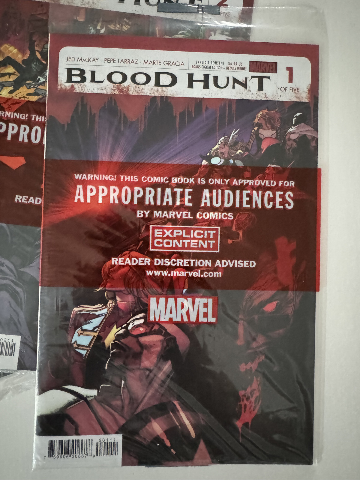 Sealed front cover of Blood Hunt Red Band Issue #1 comic book, 2024.