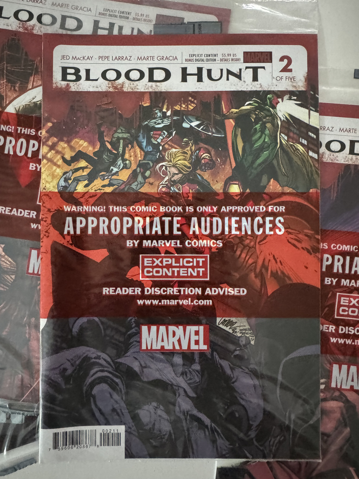 Sealed front cover of Blood Hunt Red Band Issue #2 comic book, 2024.