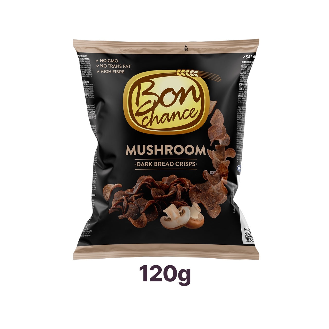 Bon Chance Dark Bread Mushroom Crisps – 120g dark bread crisps with mushroom and herb seasoning from Lithuania