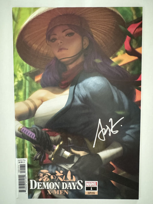 Cover of Demon Days X-Men Comic Book Issue #1, published in 2021, signed by Stanley "Artgerm" Lau.