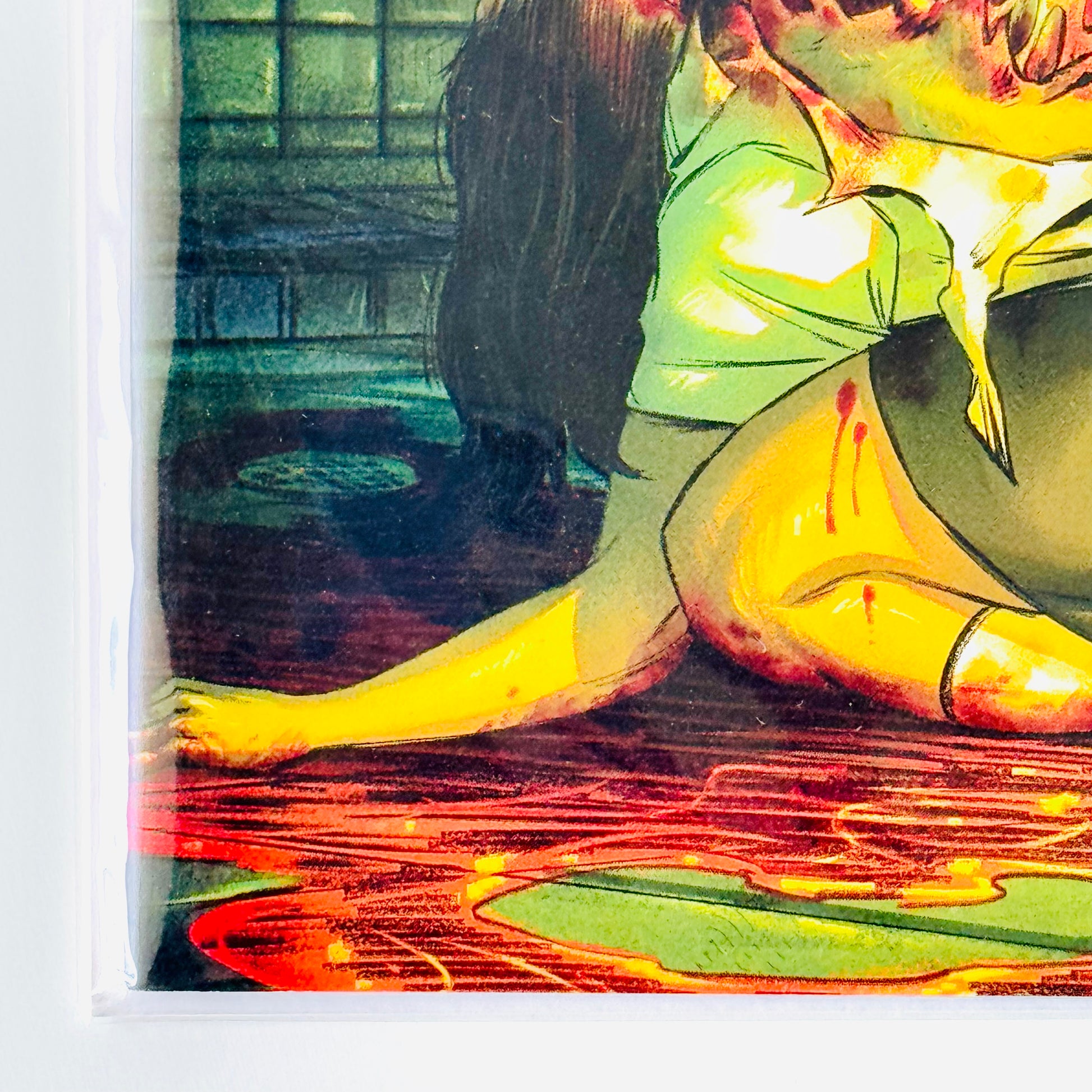 Bottom left corner condition detail of EC: Epitaphs #1 Color Variant by Naomi Franquiz