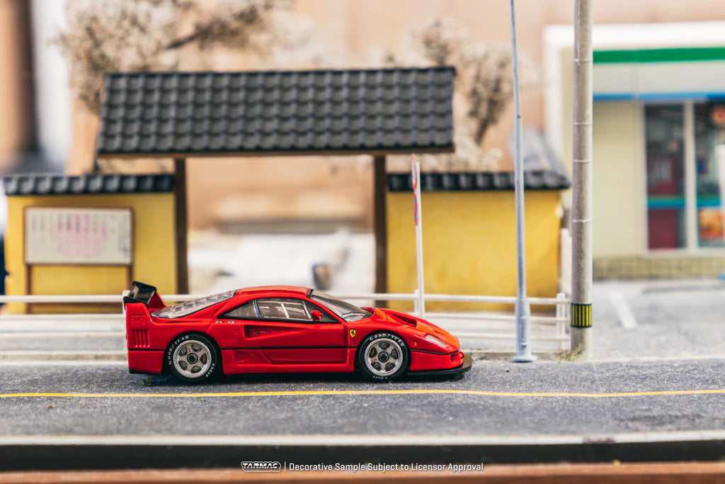 Ferrari F40 LM Red 1:64 on a miniature street diorama display