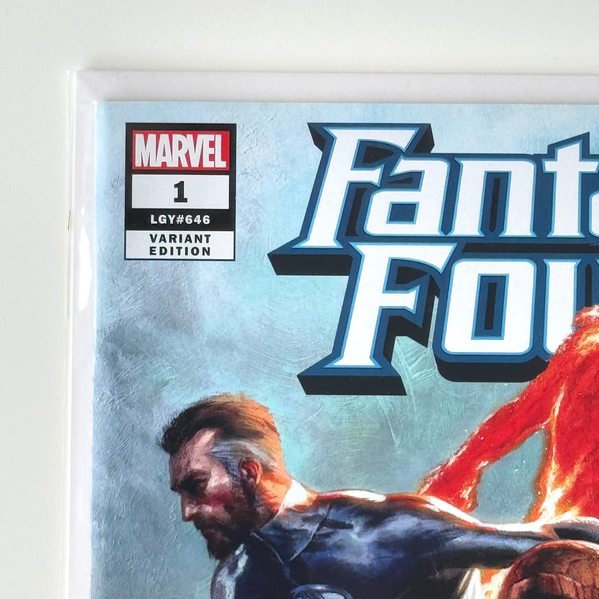 Close-up of top left corner of Fantastic Four #1 Dell'Otto Variant Cover