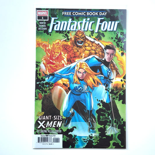 Cover of Fantastic Four #1 and Giant-Size X-Men (2024) Free Comic Book Day edition from Marvel Comics