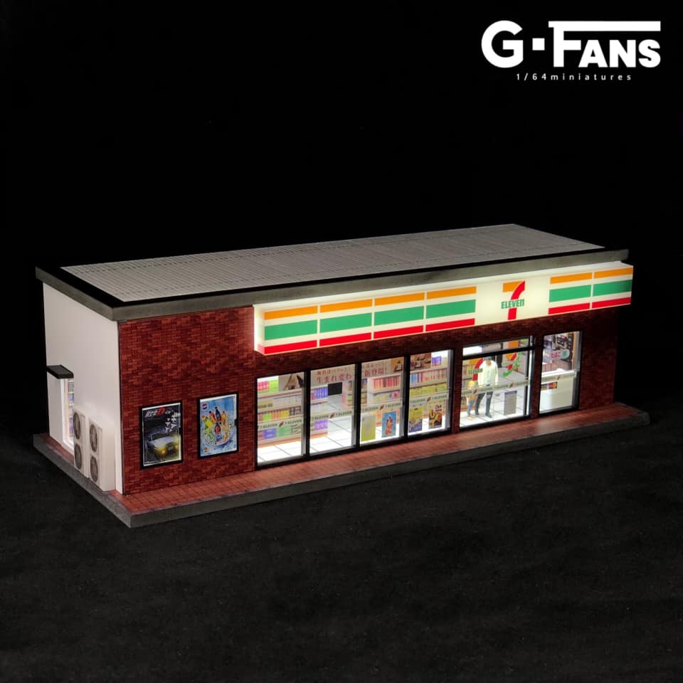 1:64 scale 7-Eleven Diorama with LED lights on at night