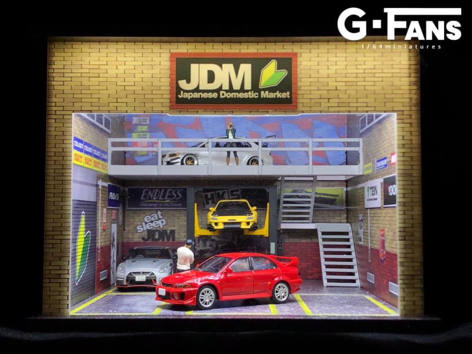Double storey garage shown with 1:64 diecast cars (cars not included)
