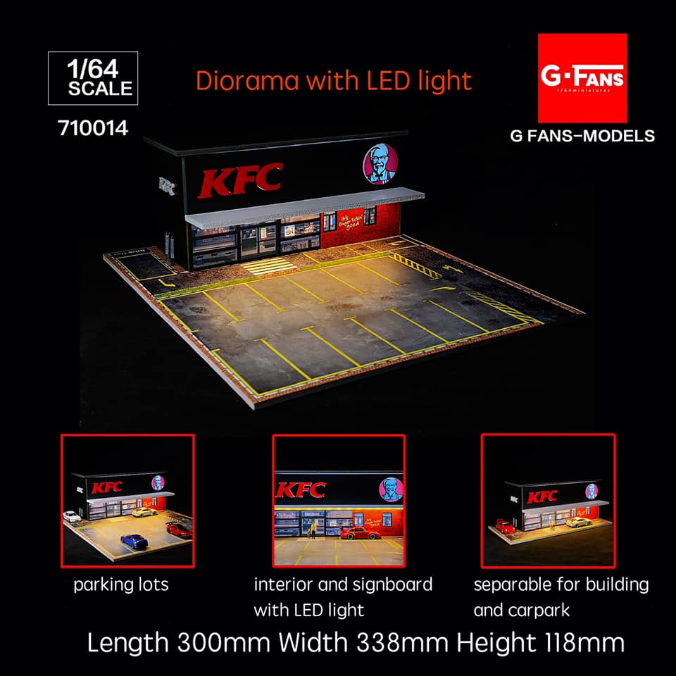 Fully assembled KFC diorama for 1:64 diecast car collection
