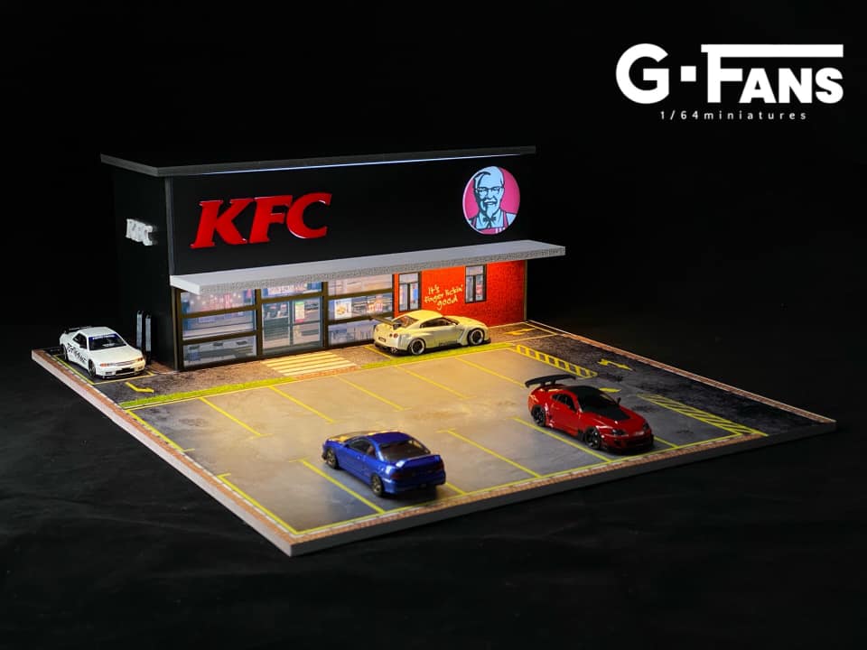 G-Fans KFC diorama displayed with 1:64 diecast cars (not included)