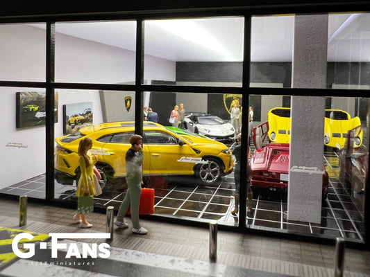 Close up view of Lamborghini Service Centre Diorama in 1:64 scale
