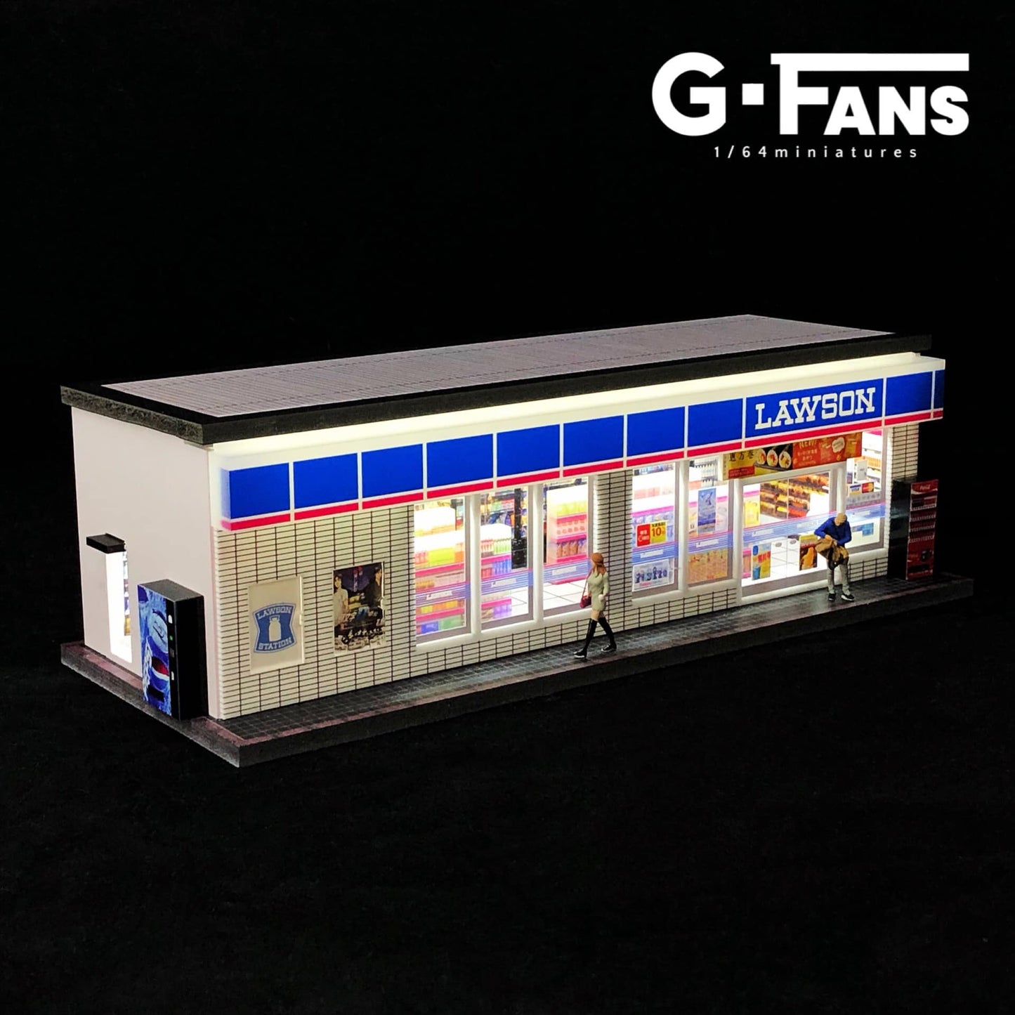 Close-up of Lawson store signage and branding on diorama