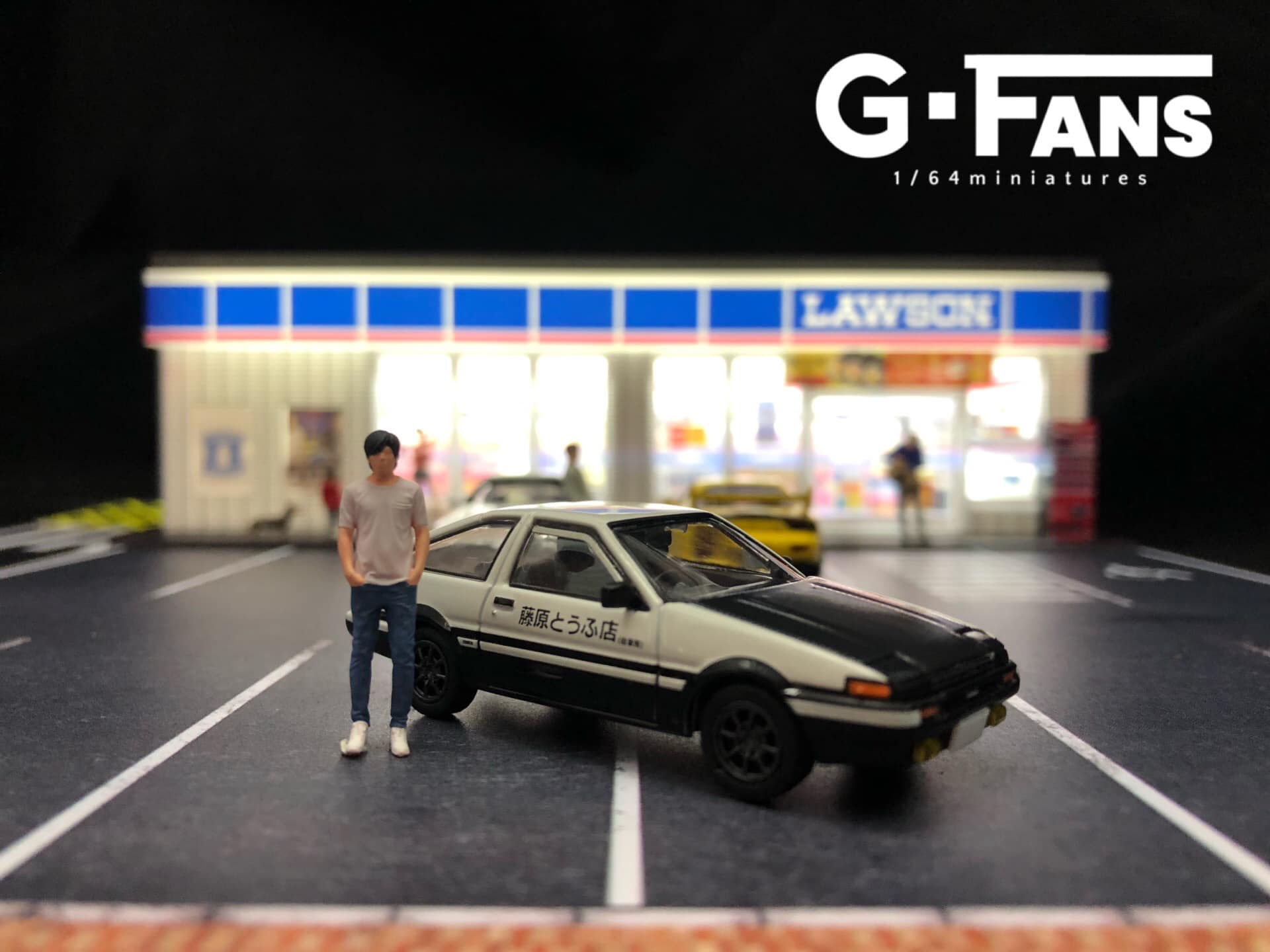 1:64 diecast cars displayed on Lawson carpark diorama (cars not included)
