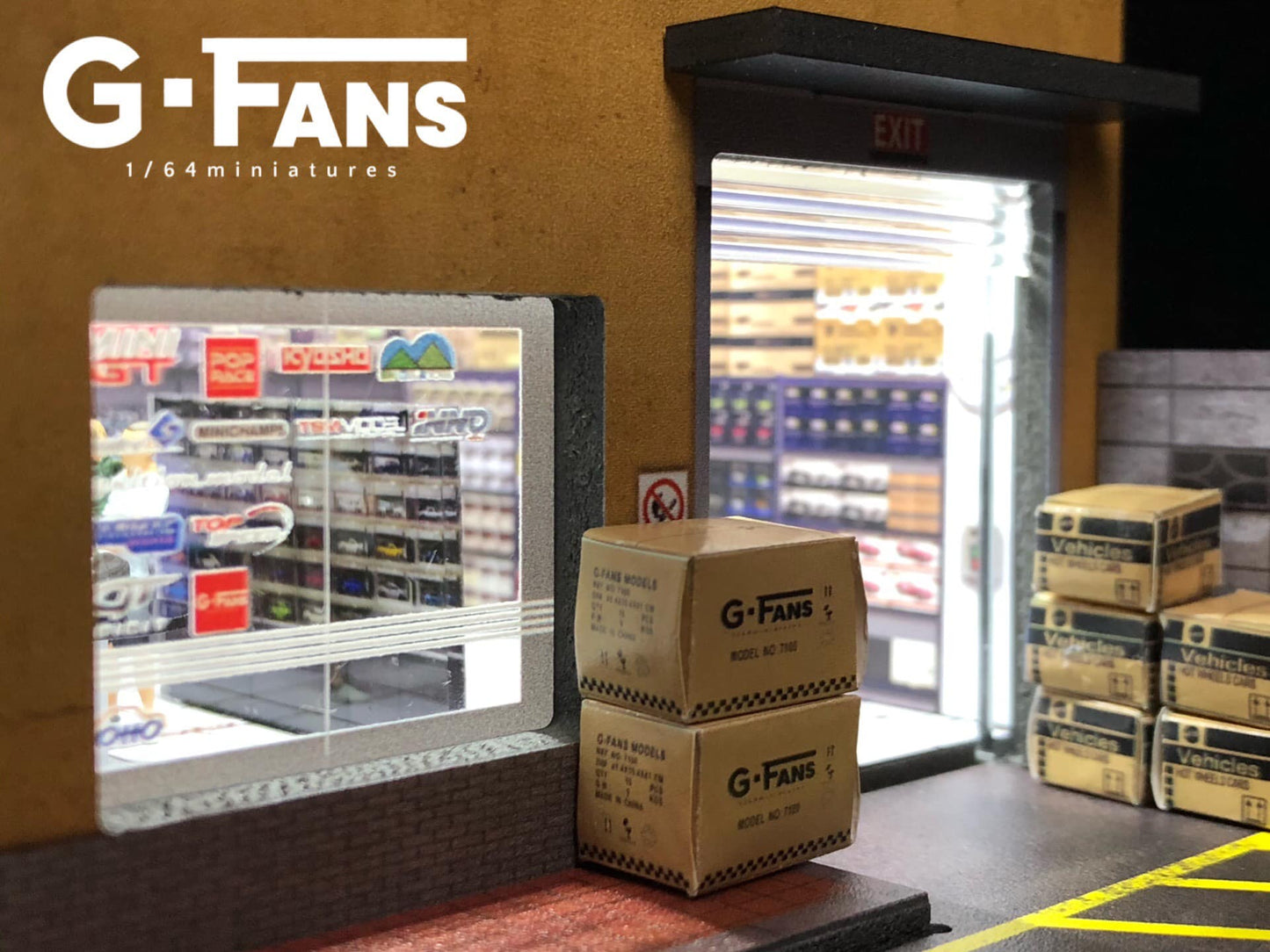 Detail shot of storefront and signage on Japanese diorama