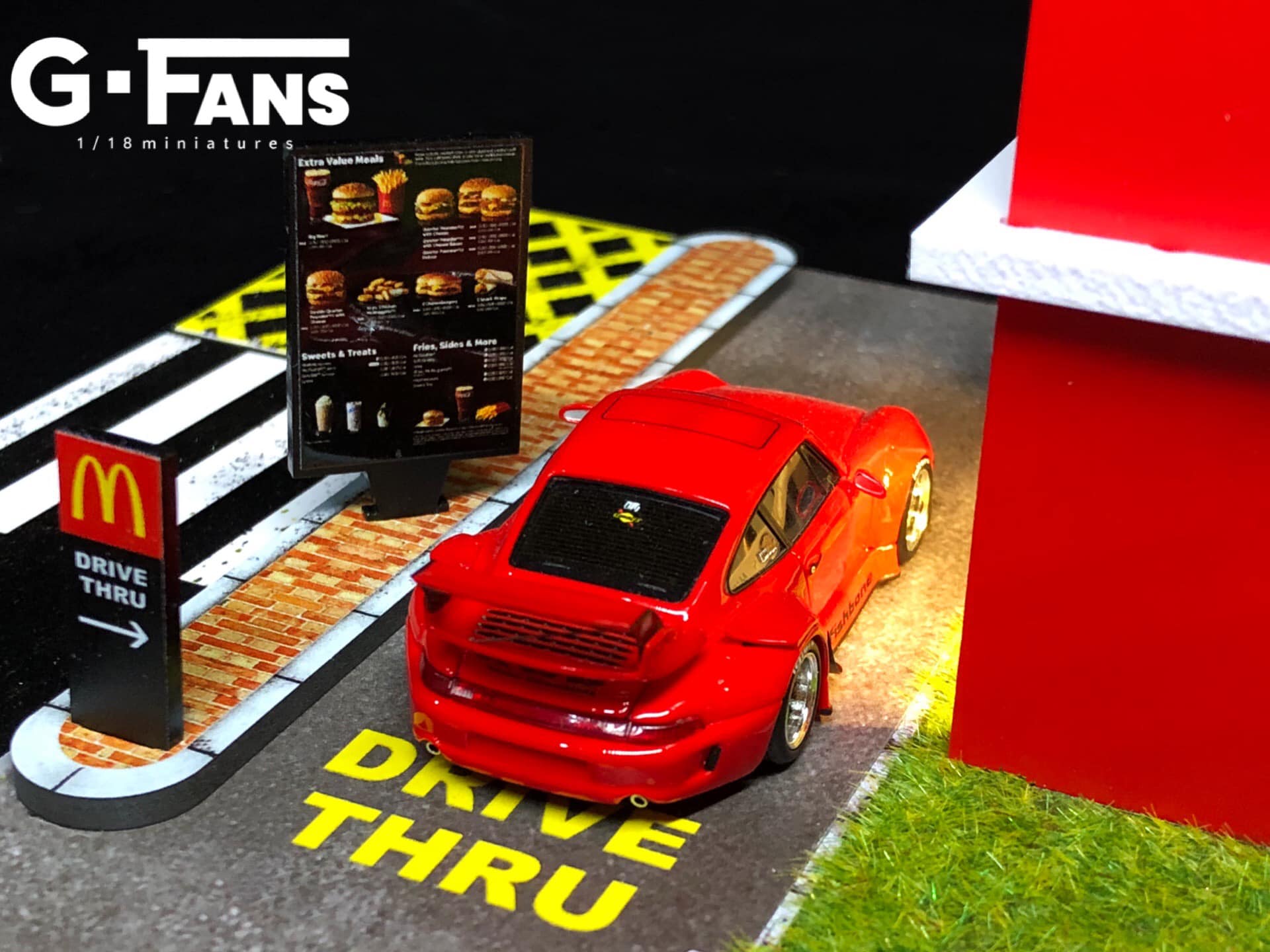 Detailed drive-thru shot of McDonald’s LED diorama by G-Fans