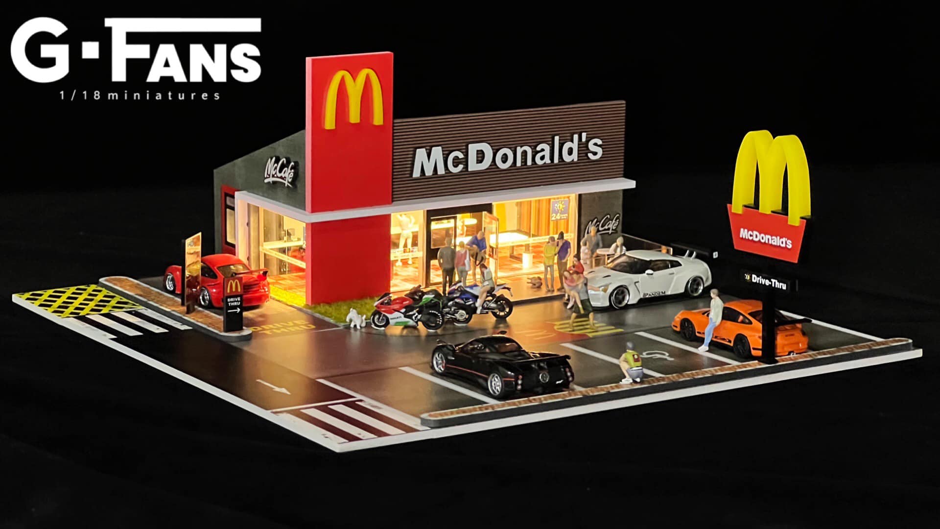 Front view of G-Fans McDonald’s Diorama 1:64 scale with LED lights