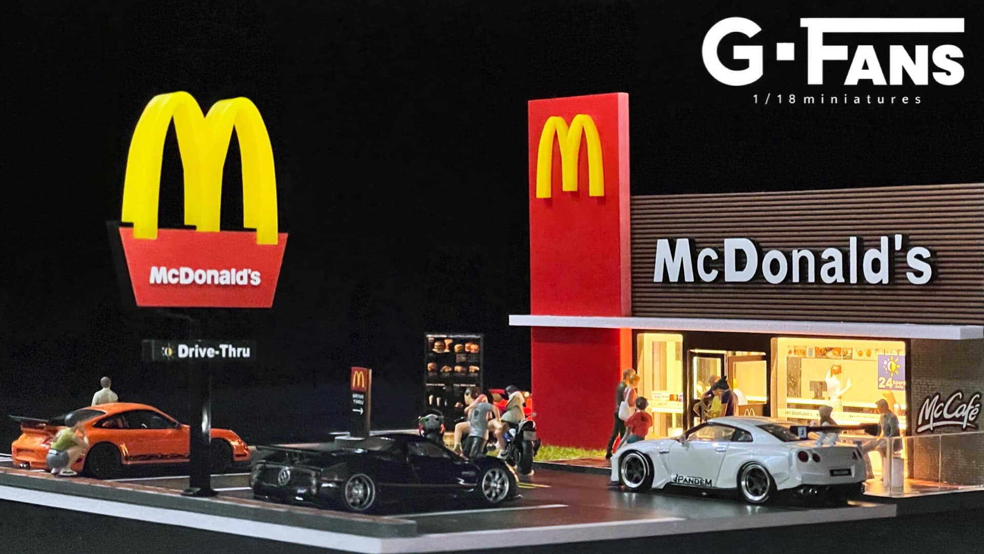 LED lights turned on in McDonald’s diorama – night scene display