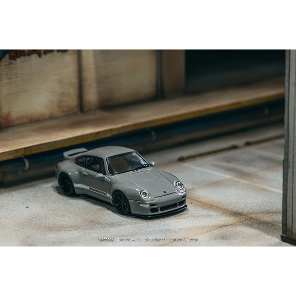 Front view of Porsche 993 Remastered by Gunther Werks Grey in diorama setup