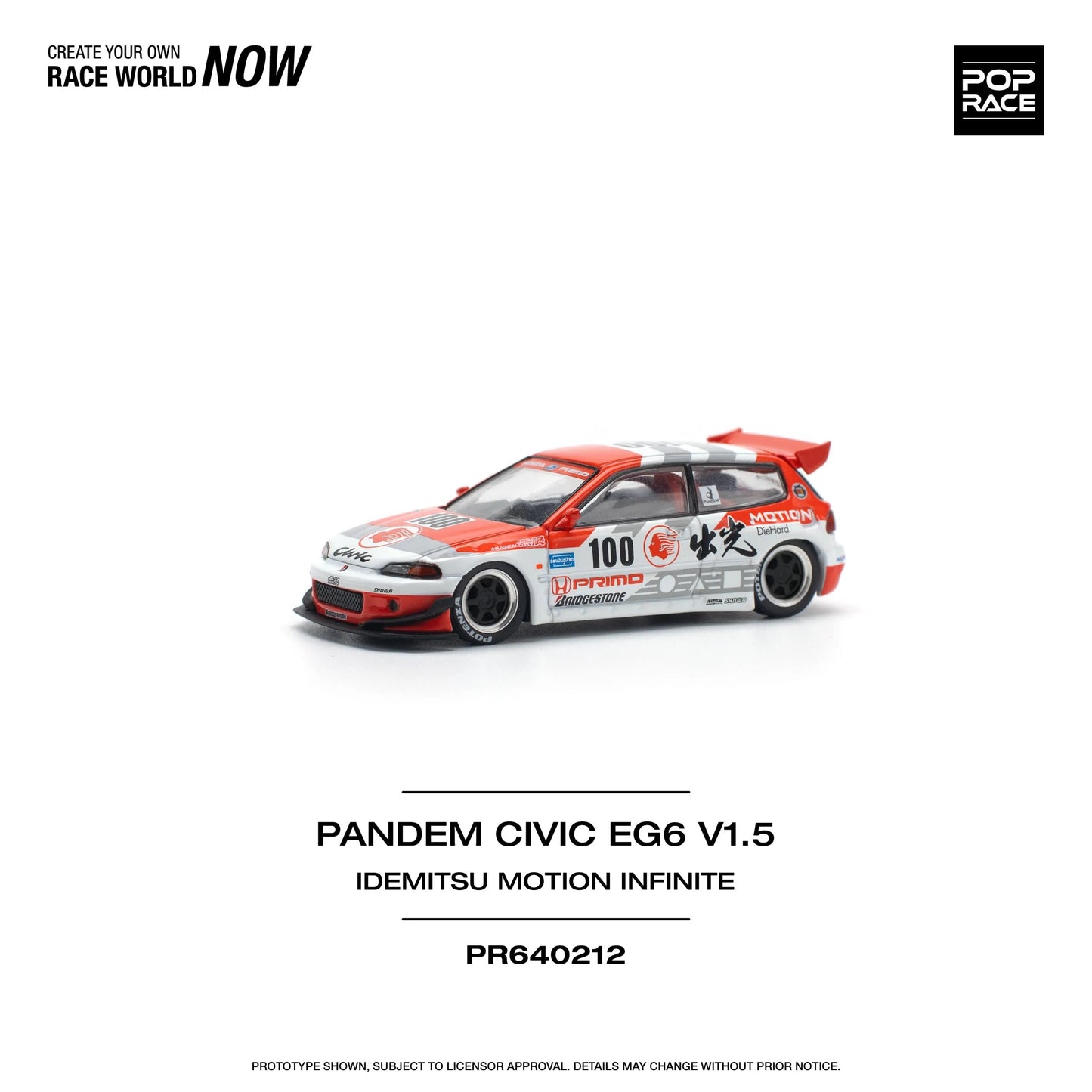Left side of Honda Civic Pandem EG6 Idemitsu 1:64 scale diecast model by Pop Race