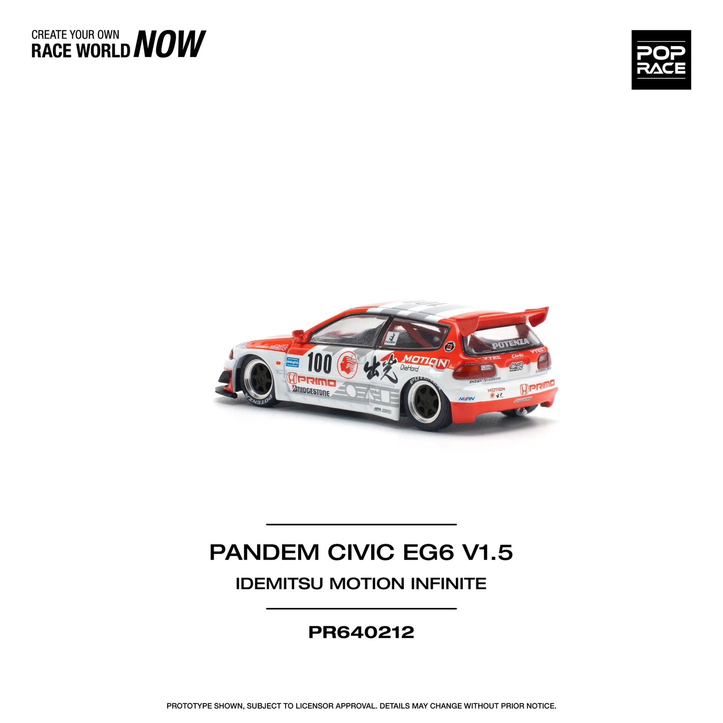 Rear view of Honda Civic Pandem EG6 V1.5 Idemitsu Motion Infinite 1:64 diecast